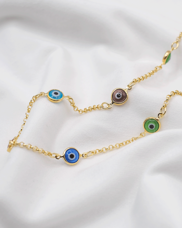 CADENA 45 CM ORO LAMINADO 18KT OJOS TURCOS COLORES